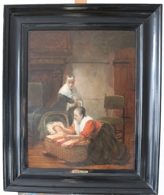 GERESERVEERD Christoffel Bisschop (1828 - 1904), schilderij, Moeder met baby