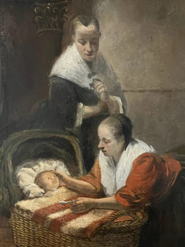 GERESERVEERD Christoffel Bisschop (1828 - 1904), schilderij, Moeder met baby