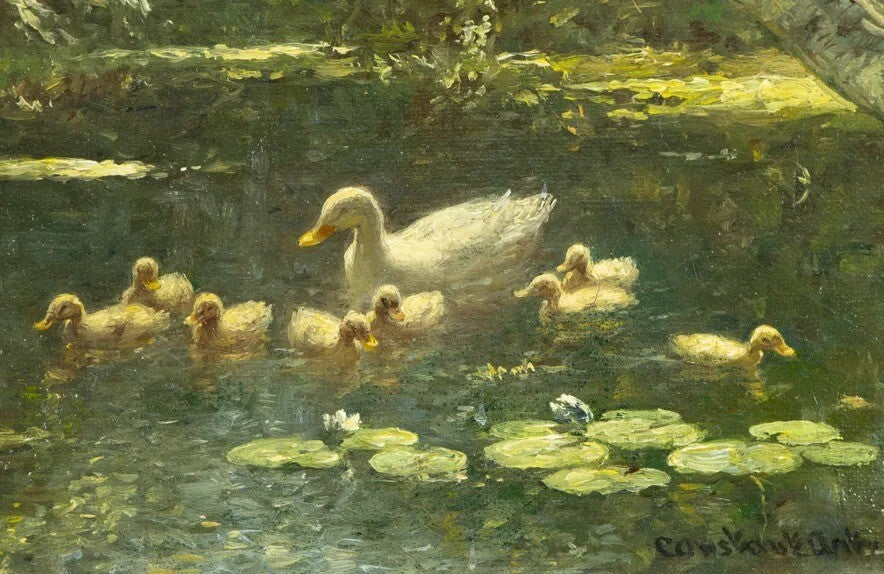 VERKOCHT Constant Artz (1870 - 1951), familie eenden, olieverf schilderij
