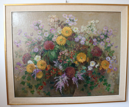 VERKOCHT Hendrika Cornelia 'Rie' De Balbian Verster-Bolderheij (1890 - 1990) bloemen schilderij
